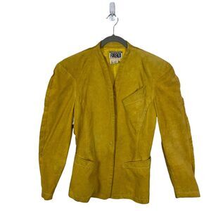 Mustard Suede Blazer Jacket Forenza Womens Leather Long Sleeve Size M Retro